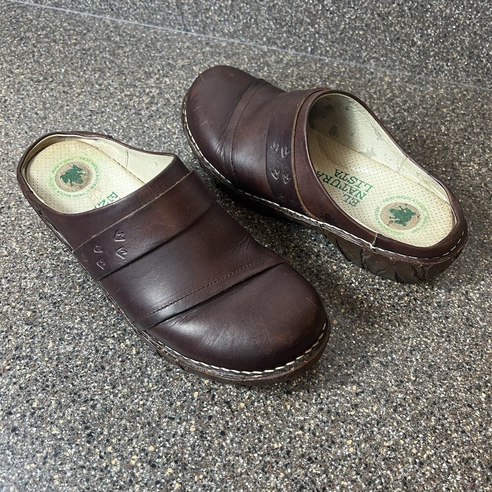 El Naturalista Brown Leather Slip On Mules women's Size EU 39 US 8.5 Clogs Spain